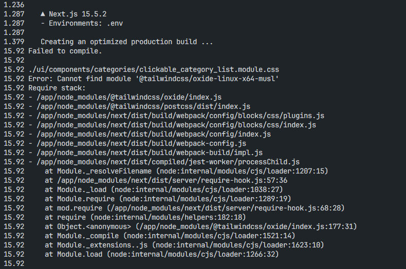Next.js Docker Build Freezes at "creating optimized production b